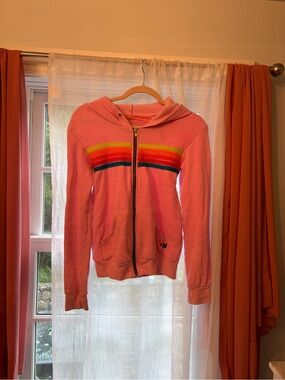 Aviator Nation Pink Coral Striped Hoodie